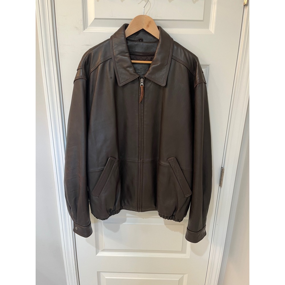 VTG American Classics Colebrook XXL Brown Leather Bomber Jacket Zip Out Liner
